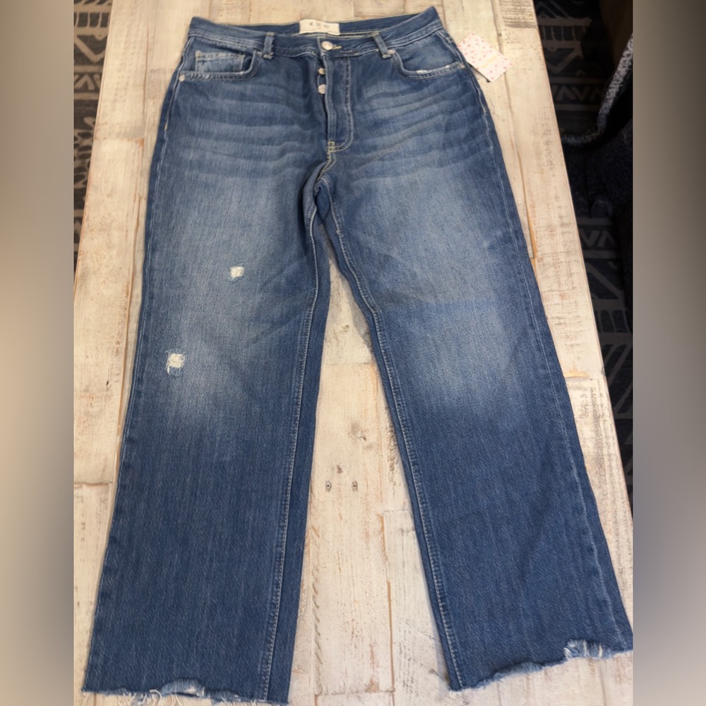 NWT Free People High Rise Raw Hem Straight Jeans Size 28